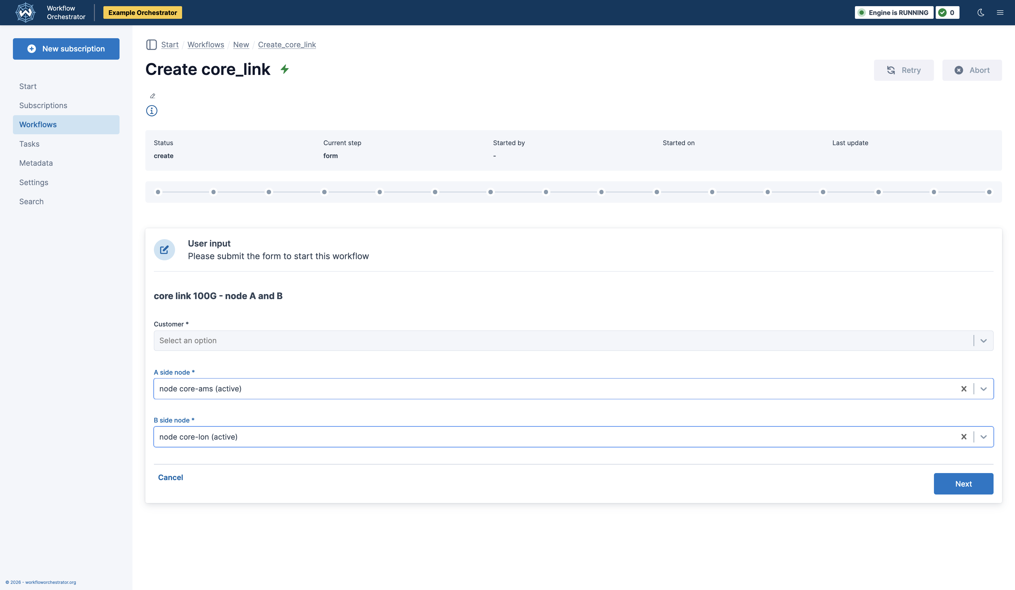 Create Core Link form A