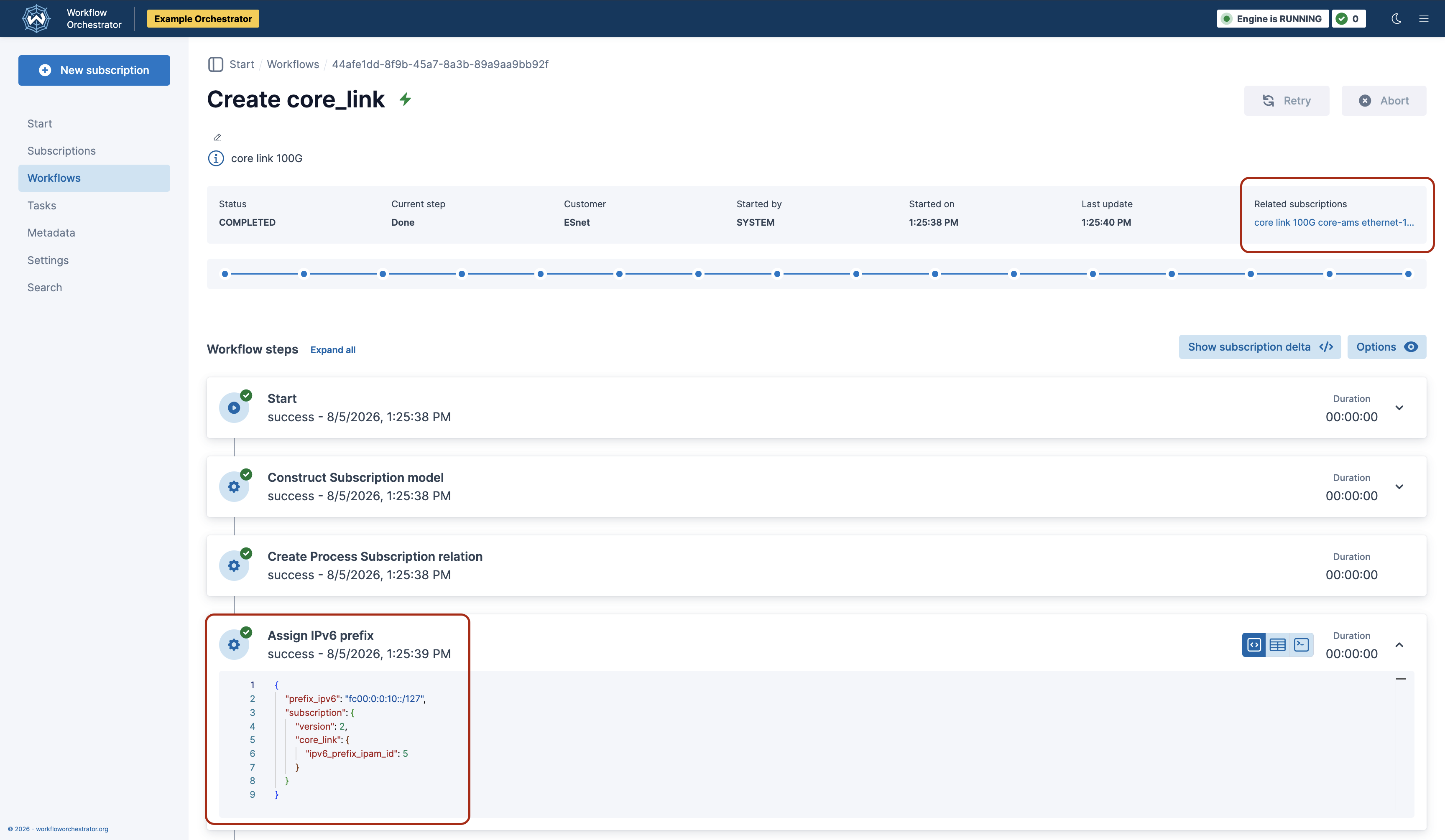 Create Core Link workflow output